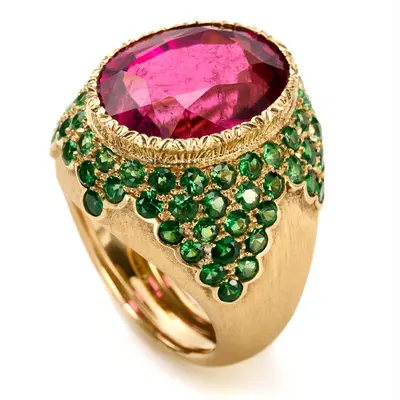Tourmaline and Tsavorites Kaleido Ring