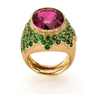 Tourmaline and Tsavorites Kaleido Ring