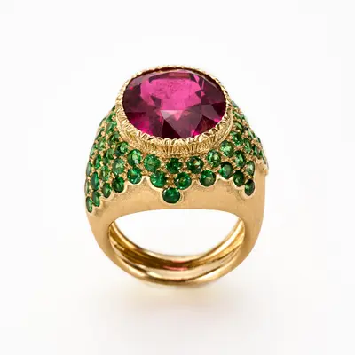 Anello Kaleido Tormalina e Tsavoriti