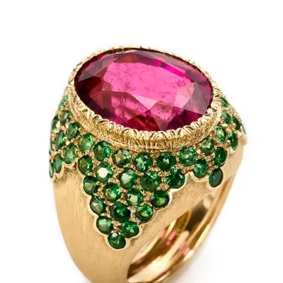 Anello Kaleido Tormalina e Tsavoriti